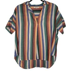 Madewell Small Oversized Striped Hi-Low Button Back Courier Festival Cotton Top